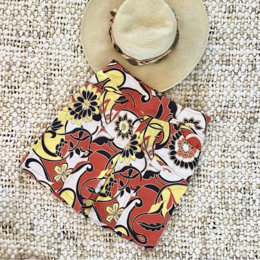 Ann Taylor Floral Orange/Yellow Skirt, Size 2P EUC
